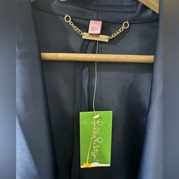 $298 NEW Lilly Pulitzer VALERIA DRESS COAT True Navy Trench Open Front XS - Picture 5 of 10